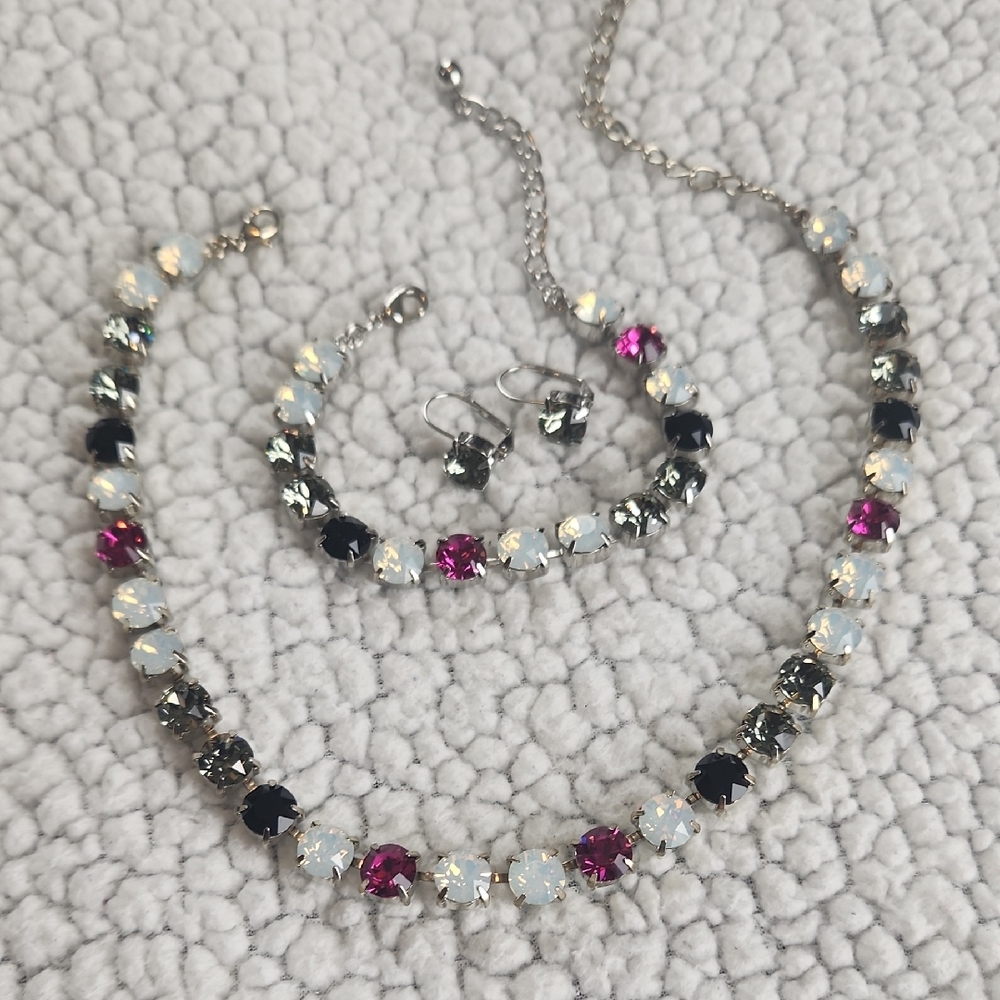 Elegant Handmade Swarovski Crystal Jewelry Set Tennis Pink Gray White Black